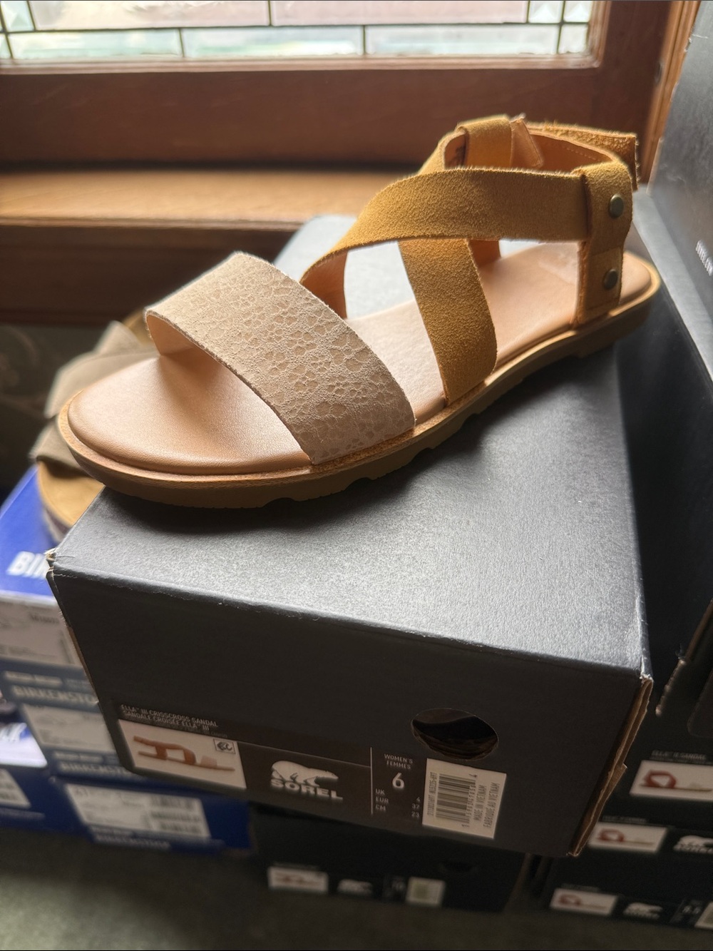 Sorel Women's Mustard and Beige Crisscross Strap Sandal